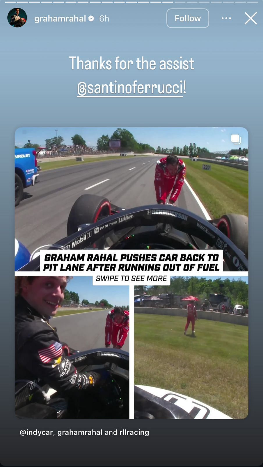 Screengrab of Graham Rahal's story